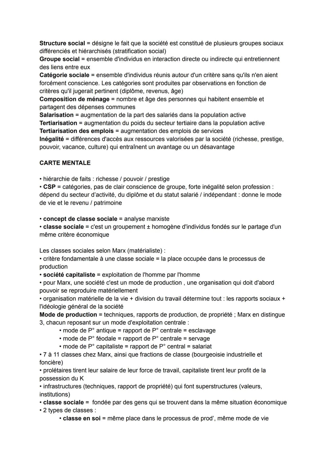 Structure social = désigne le fait que la société est constitué de plusieurs groupes sociaux
différenciés et hiérarchisés (stratification so