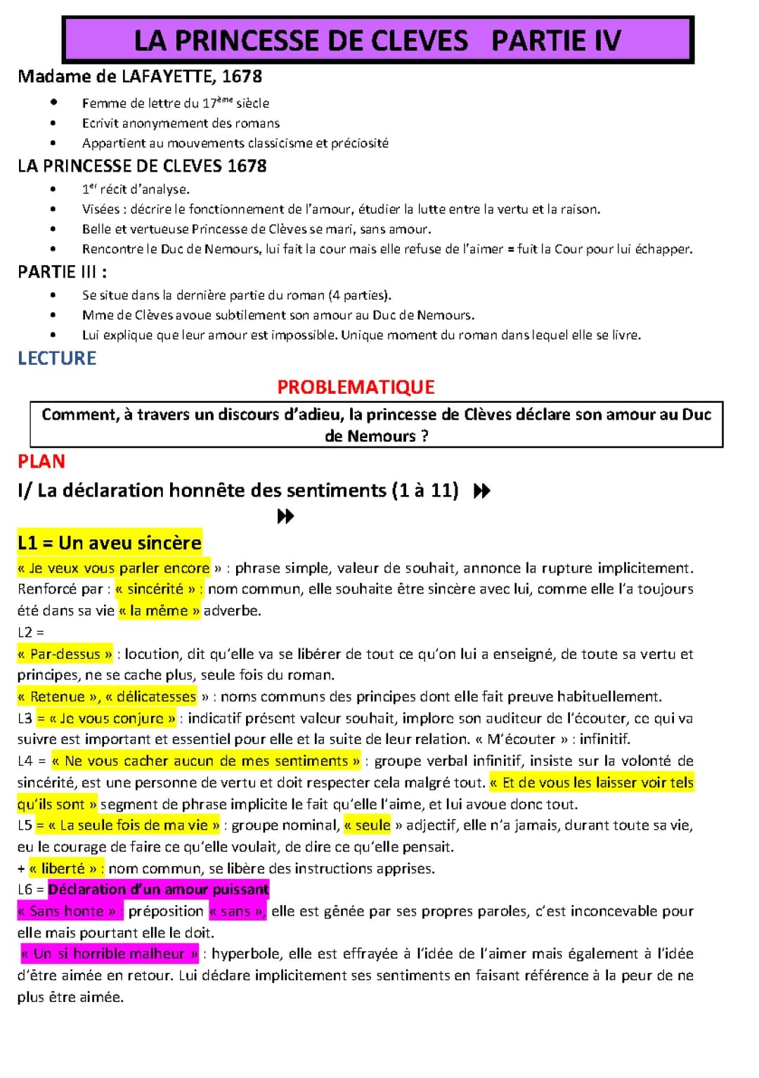 La Princesse de Clèves: Analyse Linéaire, Scène du Bal et Résumé