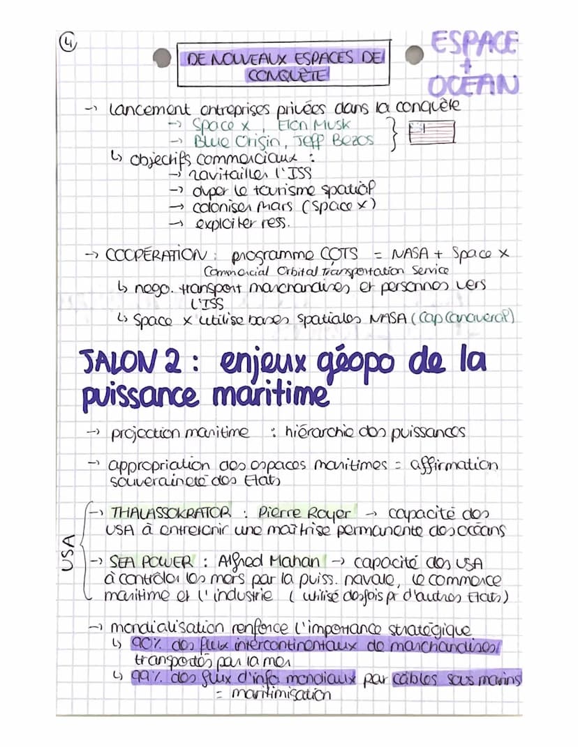CDE NOUVEAUX ESPACES DE
NOUVEAL
CONQUÊTE
nux espaces : océans, ospace
déjà découverts terrestre, ekoumène
1
→) concurrences, rivalités, tens