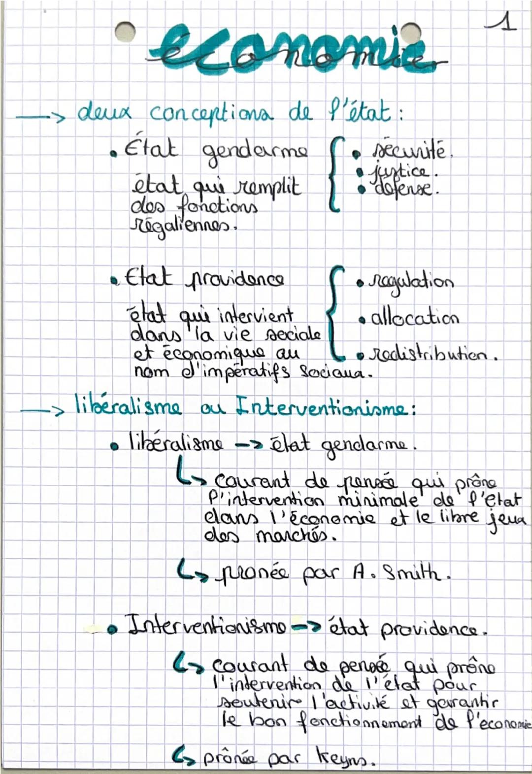 Л
economie
deux conceptions de l'état:
• État gendarme
état qui remplit
des fonctions
régaliennes.
• Etat providence
état qui intervient
dan