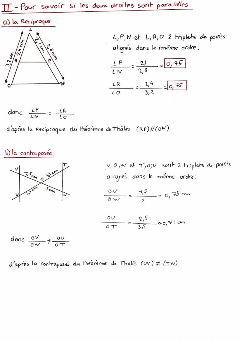 Théorème de Thalès et sa Reciproque
I-pour trouver une longeur!
Exemple 1:
4
AD
A
pour calculer AD:
=
6cm
AD= 6cm
10
8
4 cm
3 cm
4,5 cm
3
4,