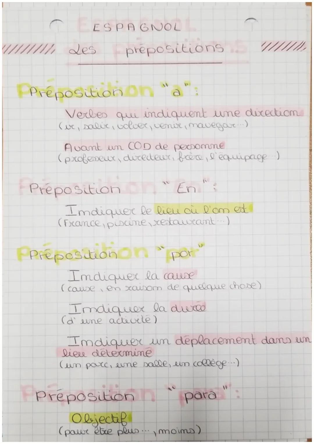 Espagnol, les prépositions