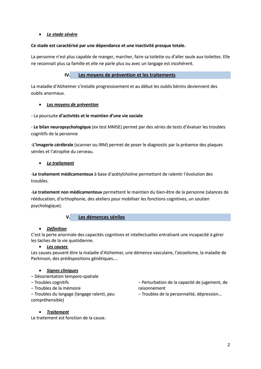 Fiche MEMO
La Maladie D'ALZHEIMER/Les démences séniles
Objectifs : A la fin de la séquence je dois être capable de :
➤ Donner une définition