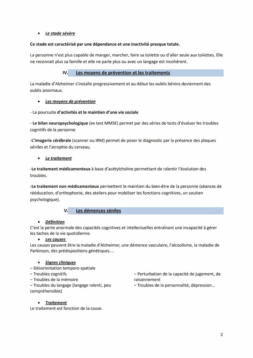 Fiche MEMO
La Maladie D'ALZHEIMER/Les démences séniles
Objectifs : A la fin de la séquence je dois être capable de :
➤ Donner une définition