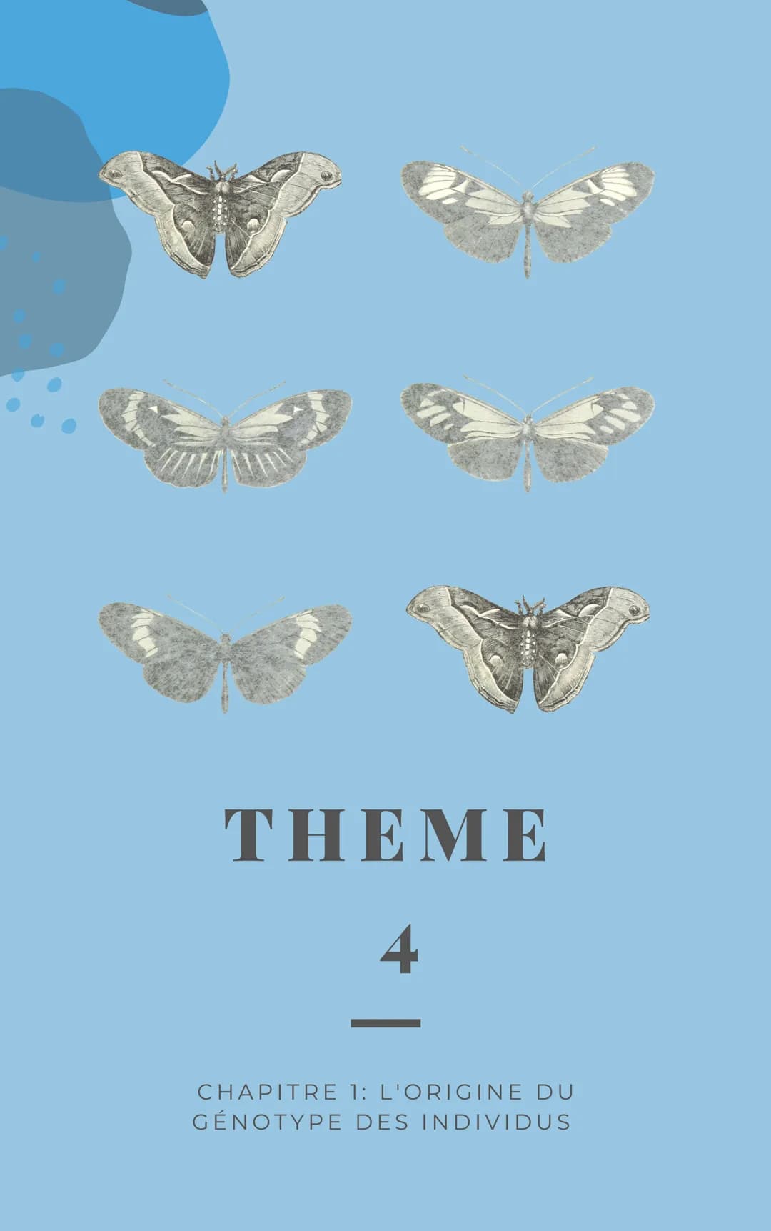 THEME
4
CHAPITRE 1: L'ORIGINE DU
GÉNOTYPE DES INDIVIDUS INTRODUCTION
Tous les individus d'une espèce se distinguent les uns des autres
par d
