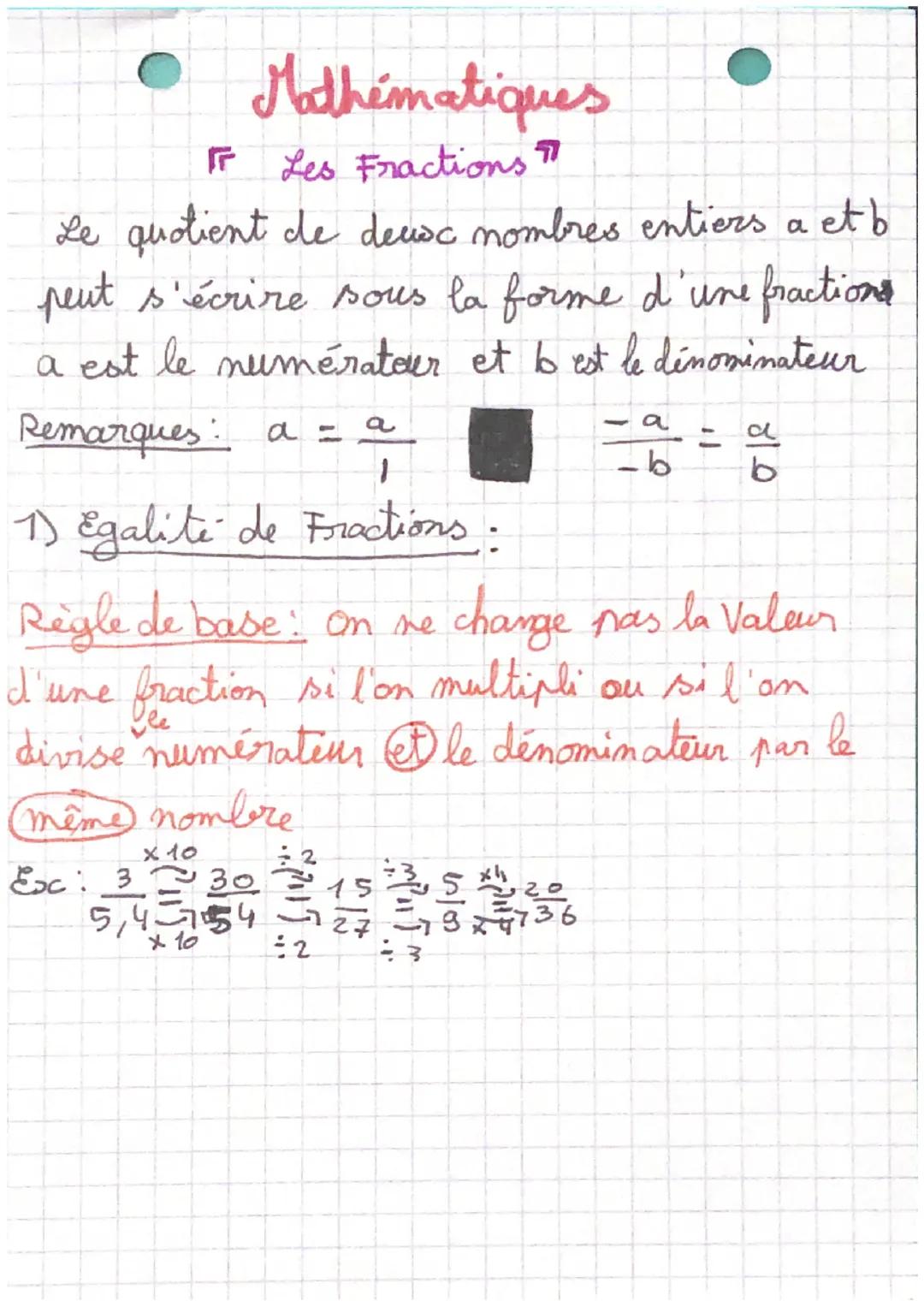 # Mathématiques

IF Les Fractions

Le quotient de deusc nombres entiers a et b
peut s'écrire sous la forme d'une fractions
a est le numérate