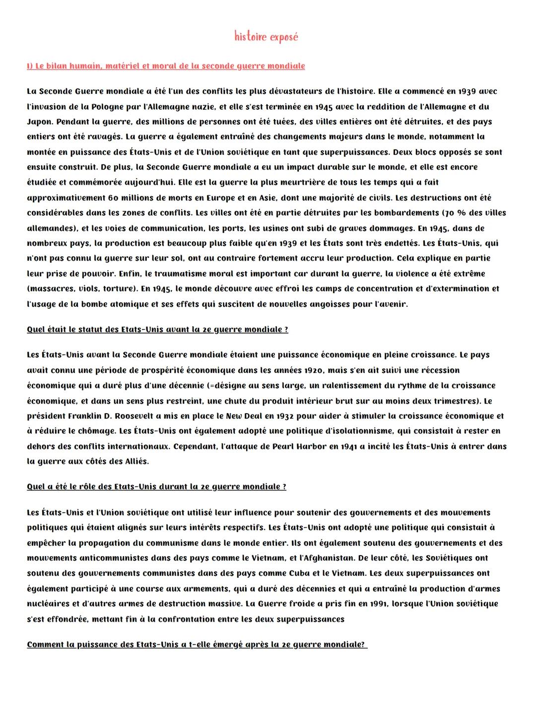 histoire exposé
1) Le bilan humain, matériel et moral de la seconde guerre mondiale
La Seconde Guerre mondiale a été l'un des conflits les p
