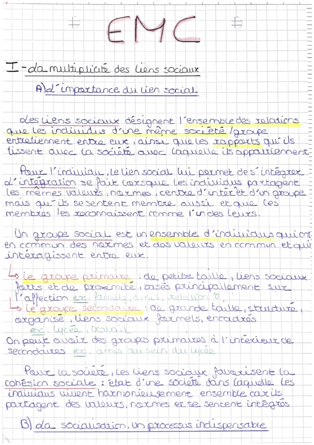EM C
I-da multiplicite des liens sociaux
Ala importance du lien social
#
#
des liens sociaux désignent l'ensemble des relations
que les indi