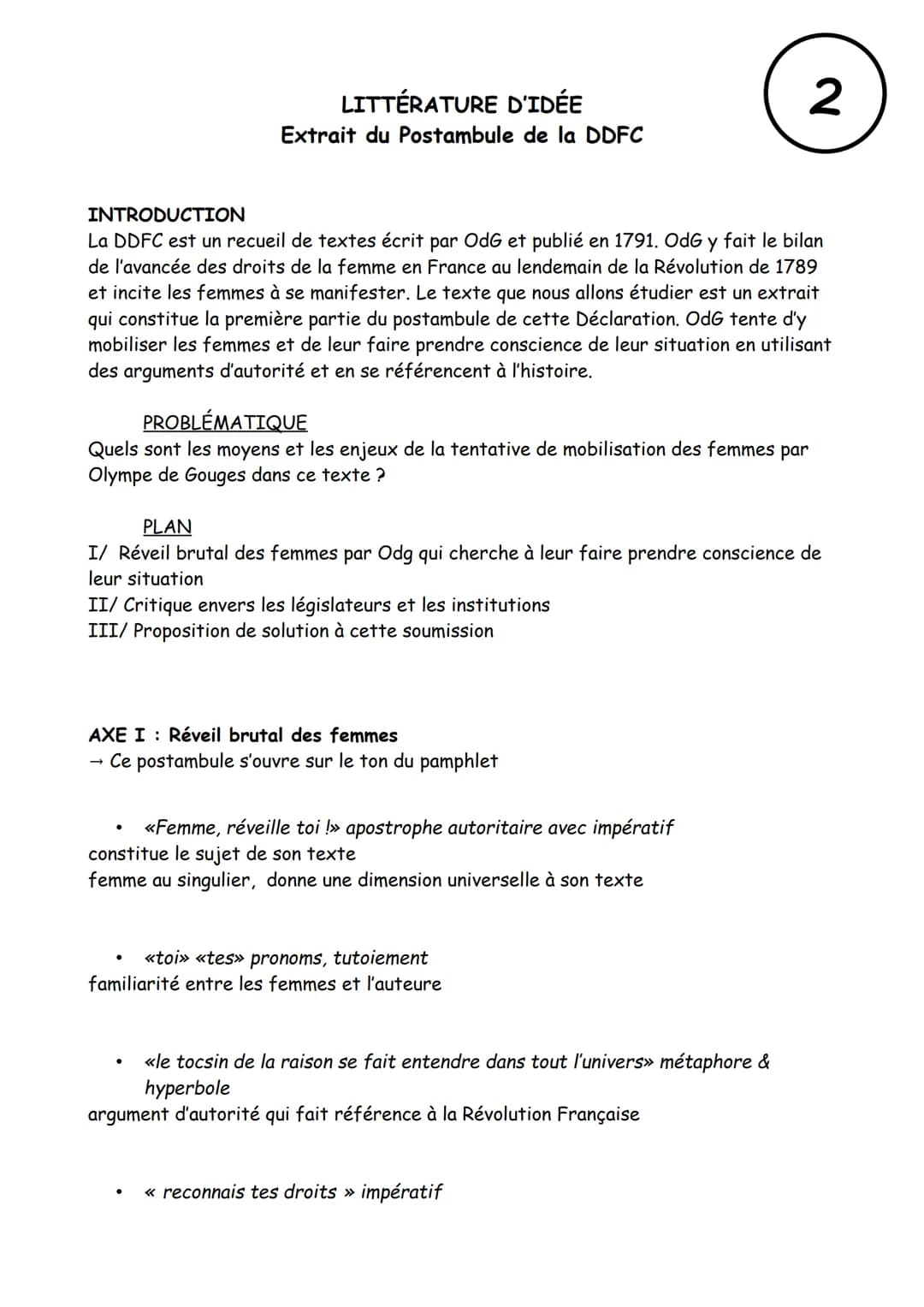LITTÉRATURE D'IDÉE
Extrait du Postambule de la DDFC
INTRODUCTION
La DDFC est un recueil de textes écrit par OdG et publié en 1791. OdG y fai