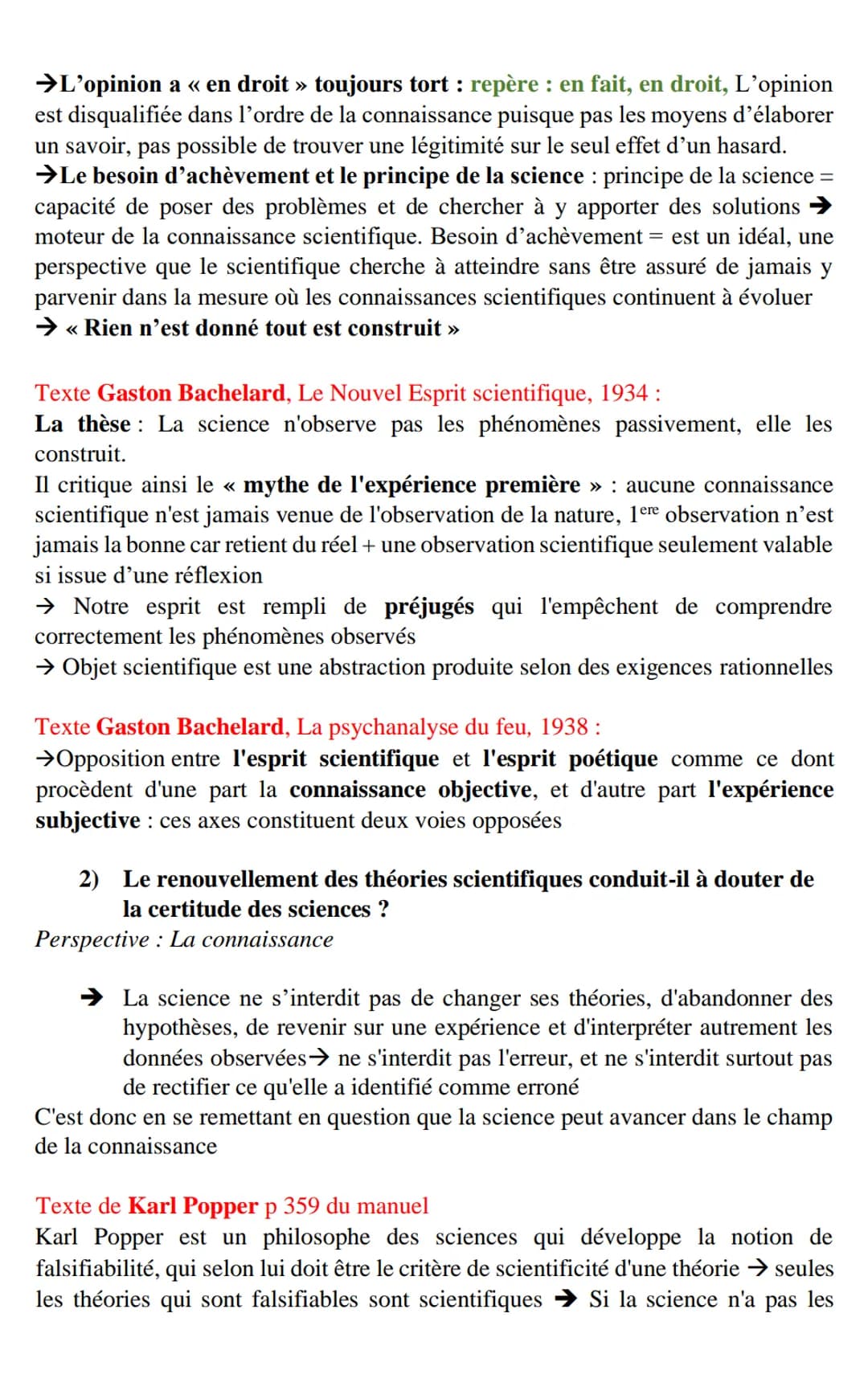 NOTION N°5 : LA SCIENCE
➜La science n'existe pas, seules les sciences, dans la diversité de leurs objets et
de leurs méthodologies, peuvent 