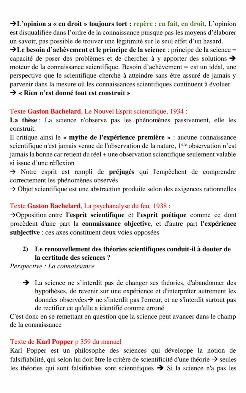 NOTION N°5 : LA SCIENCE
➜La science n'existe pas, seules les sciences, dans la diversité de leurs objets et
de leurs méthodologies, peuvent 