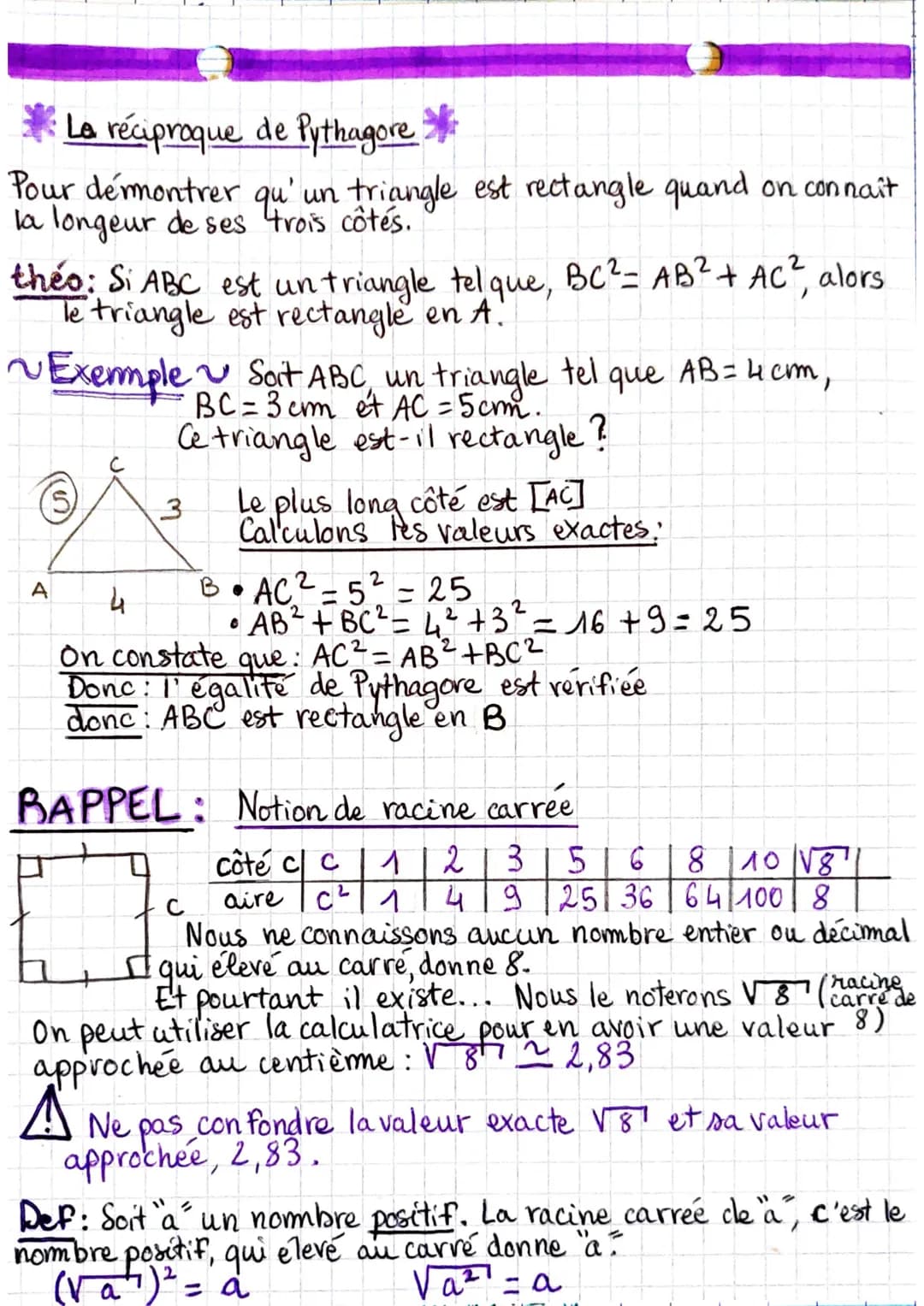 Le théorème de Pythagore
Il sert à calculer la longeur d'un côté dans un triangle
rectangle, quand on connaît la longeur des deux autres.
th