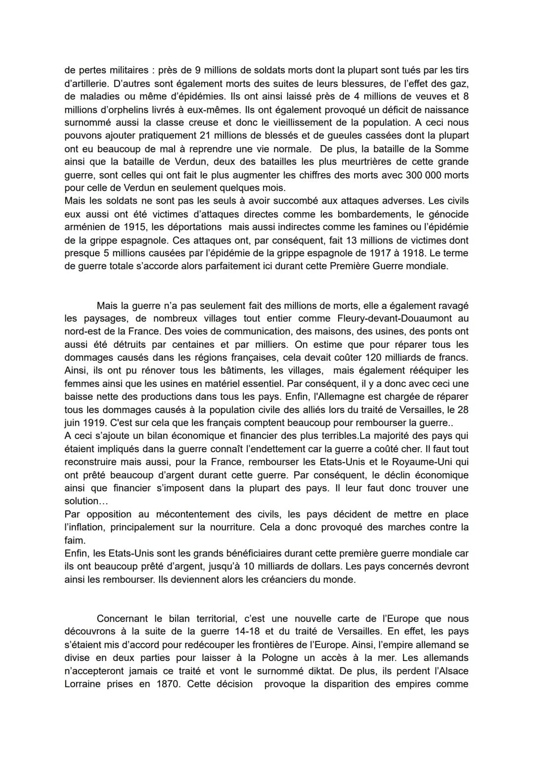 Etude de cas =
1. Le bilan des pertes militaires est terrible car la Guerre 14-18 a fait 9 millions de morts
dont 5 millions pour les Alliés