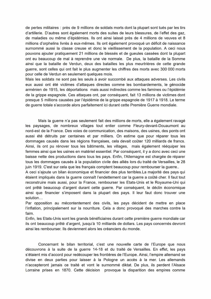 Etude de cas =
1. Le bilan des pertes militaires est terrible car la Guerre 14-18 a fait 9 millions de morts
dont 5 millions pour les Alliés