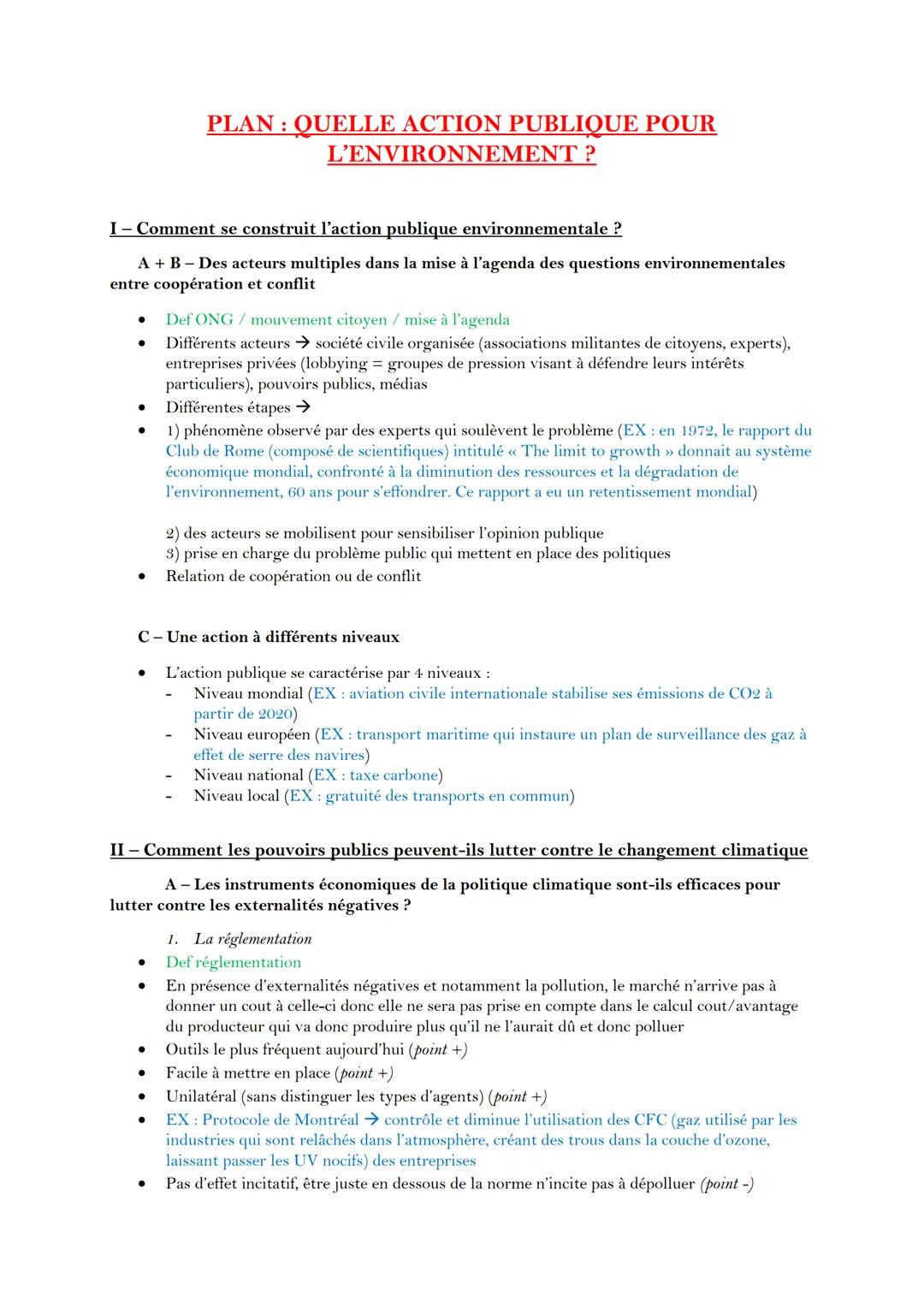 # PLAN: QUELLE ACTION PUBLIQUE POUR
L'ENVIRONNEMENT?

I - Comment se construit l'action publique environnementale ?

A + B- Des acteurs mult