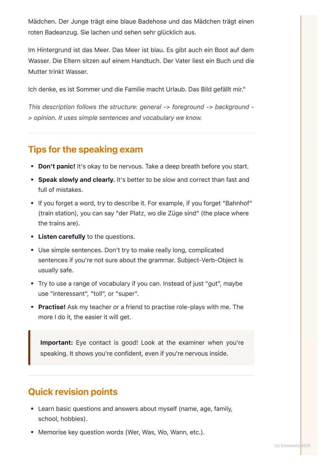 # Speaking Practice
(Sprechübungen)

Introduction to speaking practice

This is for the oral part of the exam. It's all about showing you ca