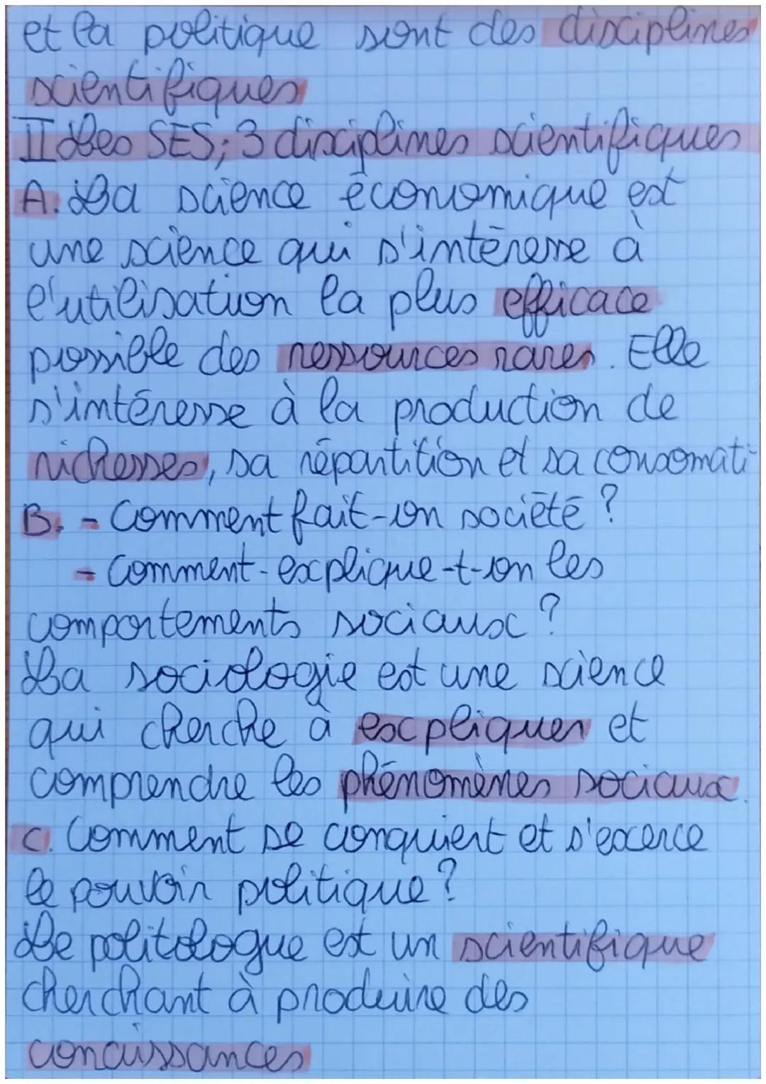 I Les SES une disciple scolaire ou scientifique
A: Un jugement de valeur c'est
une opinion personelle politique
voire religieuse
B. Sa démar