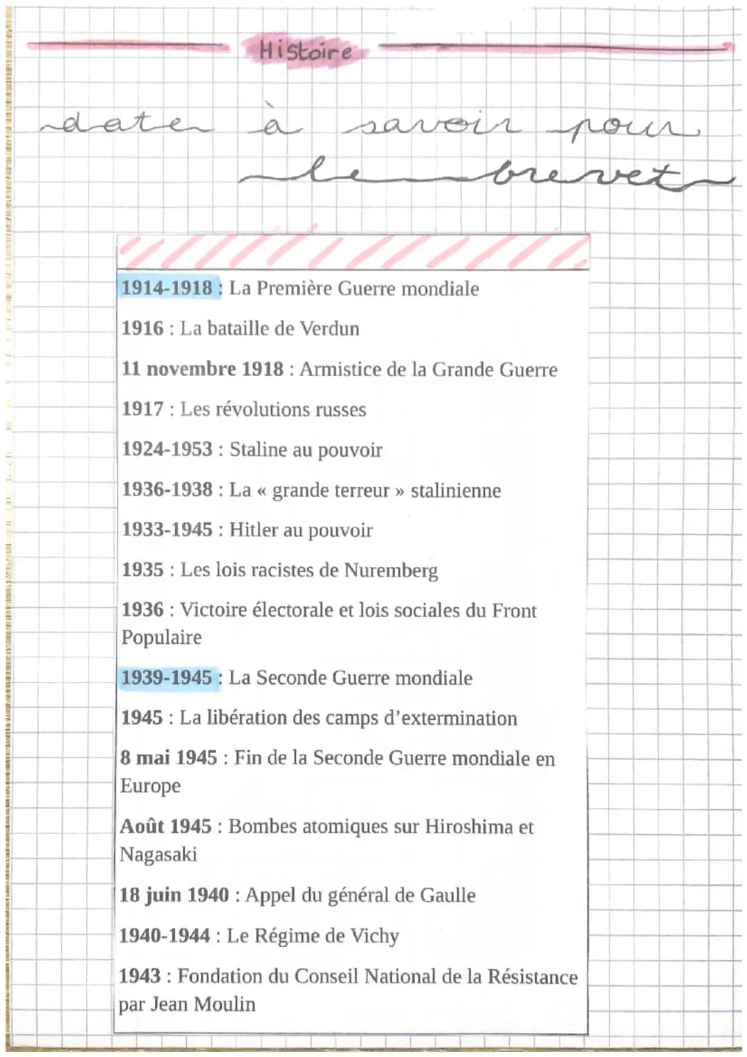 2
date
Histoire
a
savoir pour
brevet
te
M
1914-1918 La Première Guerre mondiale
1916: La bataille de Verdun
11 novembre 1918: Armistice de l