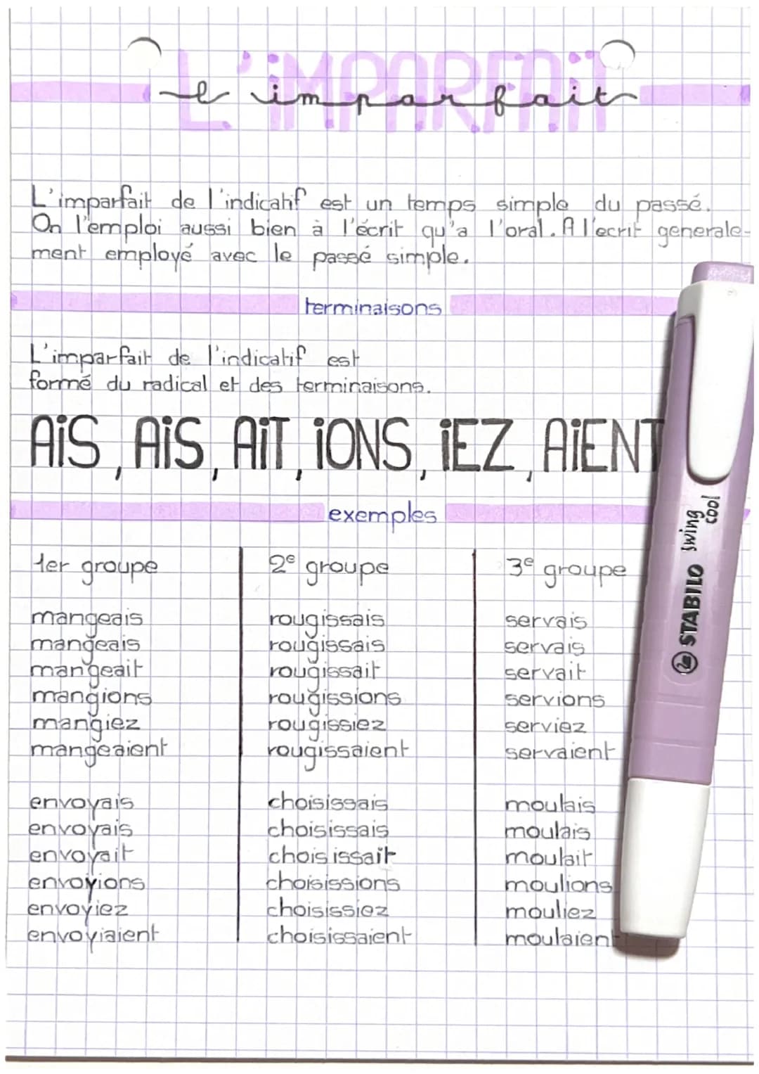 L'imparfait de l'indicatif est un temps simple du passé.
On l'emploi aussi bien à l'écrit qu'a l'oral. A l'ecrit generale-
ment employe avec