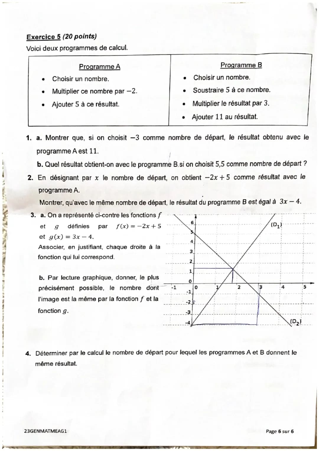 DIPLÔME NATIONAL DU BREVET
SESSION 2023
MATHÉMATIQUES
Durée de l'épreuve : 2 h 00
Série générale
23GENMATMEAG1
Dès que le sujet vous est rem