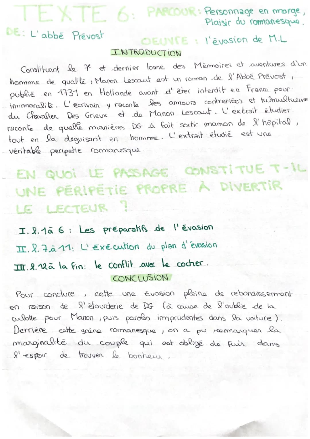 TEXTE 6: PARCOUR: Personnage en morge,
Plaisir du romanesque.
DE: L'abbe Prévost
l'évasion de M.L
OEUNTE
INTRODUCTION
Constituant le 7e et d
