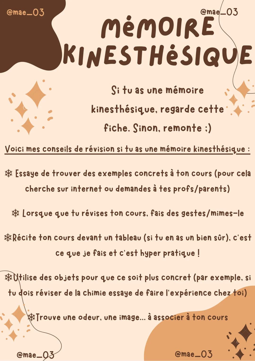 COMMENT BIEN
APPRENDRE UNE
LECON
1° Tu dois savoir quel type de mémoire tu as :
❤ Mémoire visuelle
❤Mémoire auditive
Mémoire kinesthésique
(
