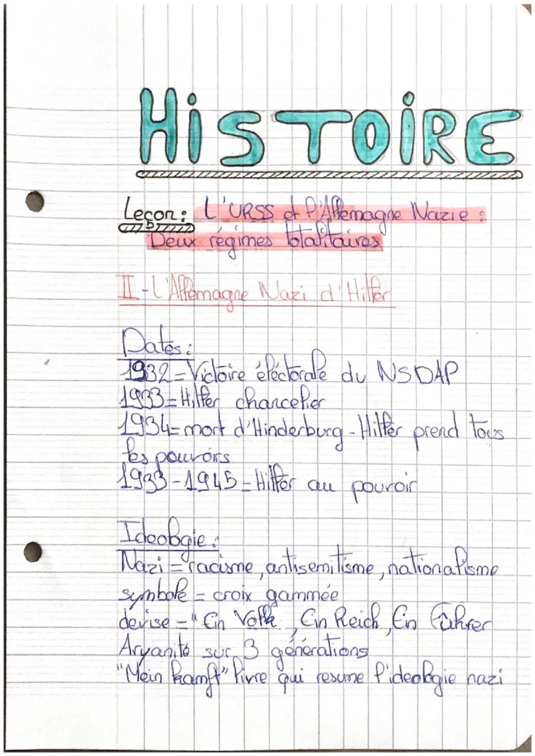 HISTOIRE
Lecon: a 'URSS et l'Affemagne Nazie :
Deux régimes blaktaires
7775227
I- L'URSS de Staffine
Dates:
•1917-Revolutions Russes
• 1922-