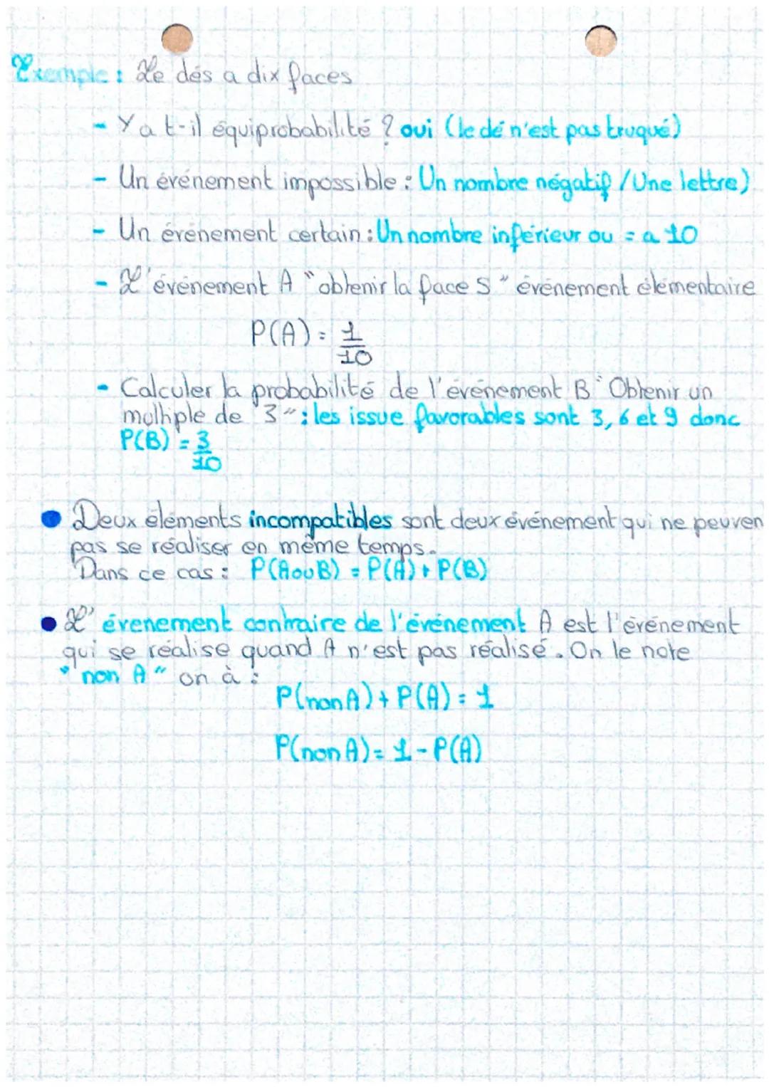 - Deffinition
propriétés

# Fréquences eto
# Probabilités

1-La probabilités: Grandeur par laquelle an évalue le nombre de
Ochances qu'a un 