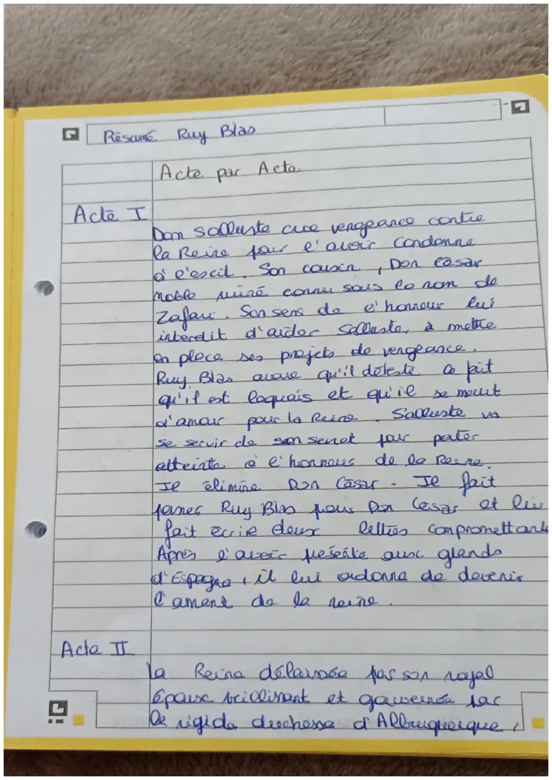 Resume Ruy Blas
Acte
Acte I
Acte II
par
Acto
t
Dom Salluste are vengeance contie
Ra Reire pour l'avoir condonne
Don Pasar
à l'escil. Son cou