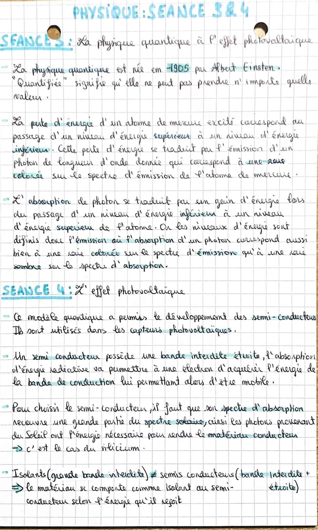 PHYSIQUE SEANCE 3&4
SEANCE: La physique quantique à l'effet photovaltaique
V
La physique quantique est née em 1905 par Albert Einsten.
"Quan