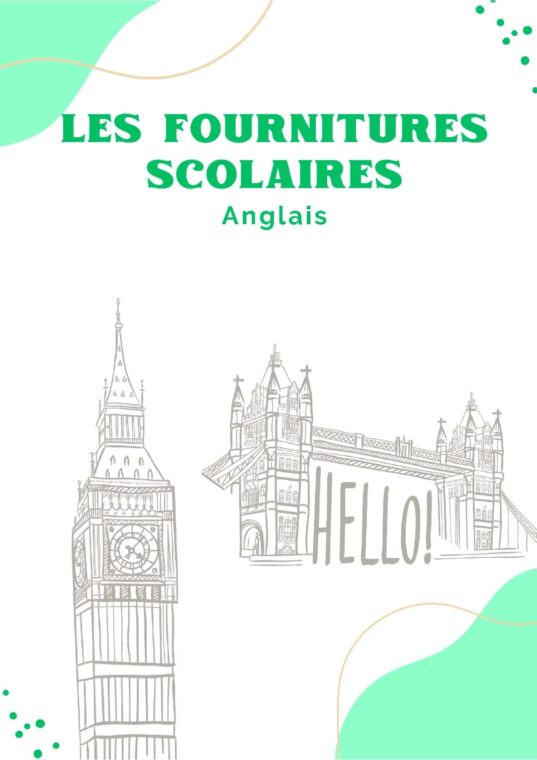Fournitures scolaires en anglais
