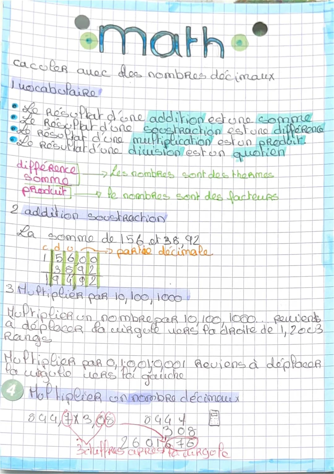 caculer les nombres décimaux 