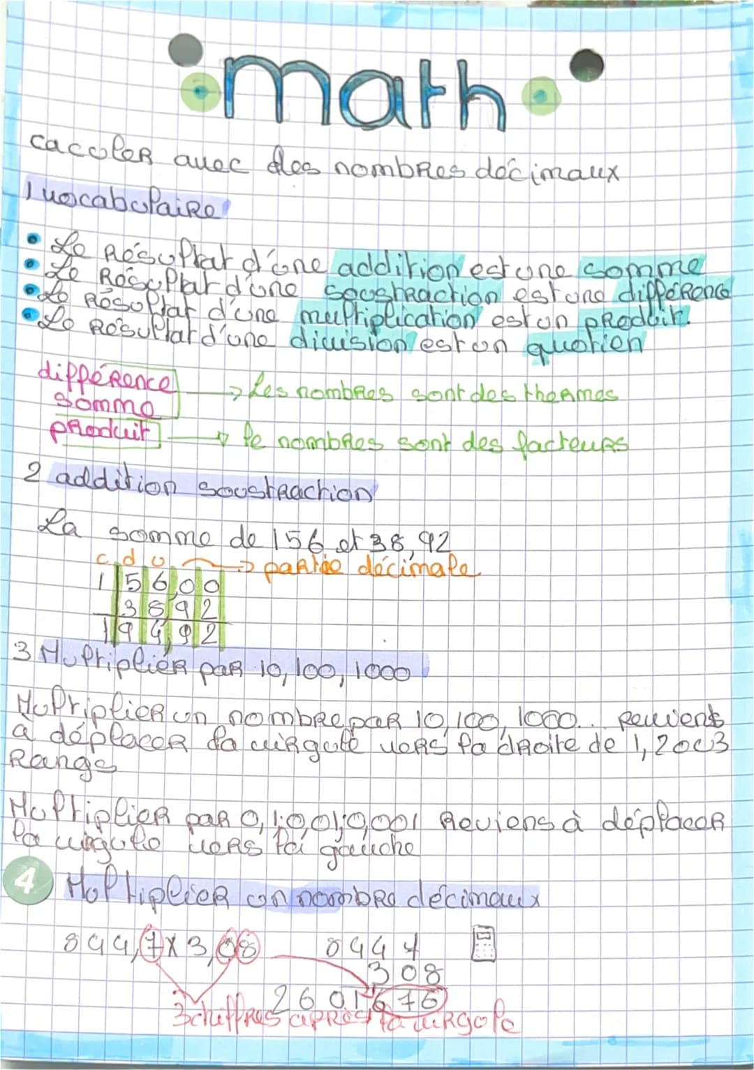 math
cacoleR avec des nombres décimaux
Tuocabulaire.
Le Résultat d´one addition est une somme
•Le Rosuplardone soustraction est une différen