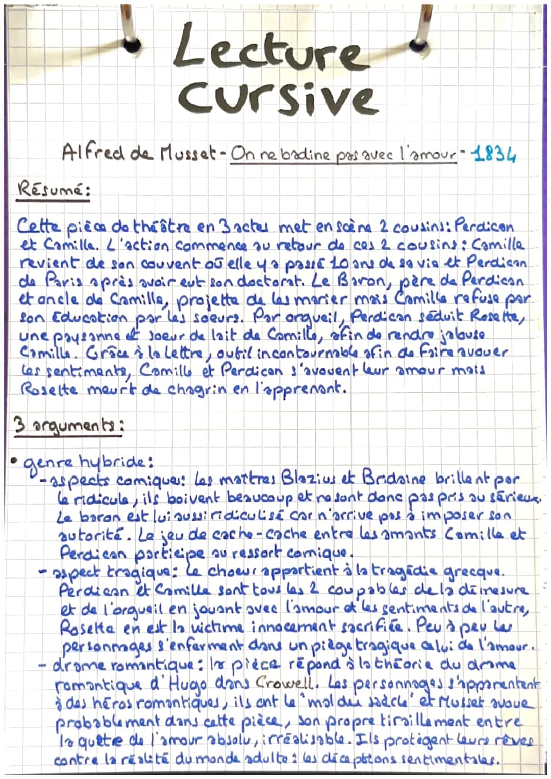 Résumé:
Cette pièce de théâtre en 3 actes met en scène 2 cousins: Perdicen
et Camille. L'action commence au retour de ces 2 cousins: Camille
