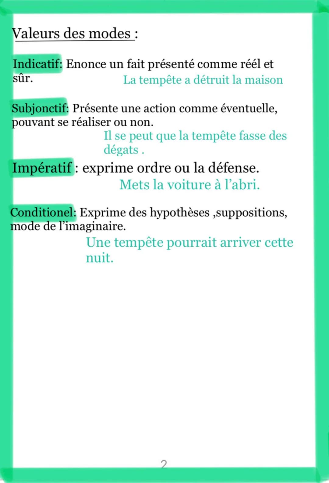 Francais
Valeurs modes et temps
Valeurs des temps de l'inducatif
- 4 temps simples
4 temps composés
Présent: -de vérité générale (proverbes)