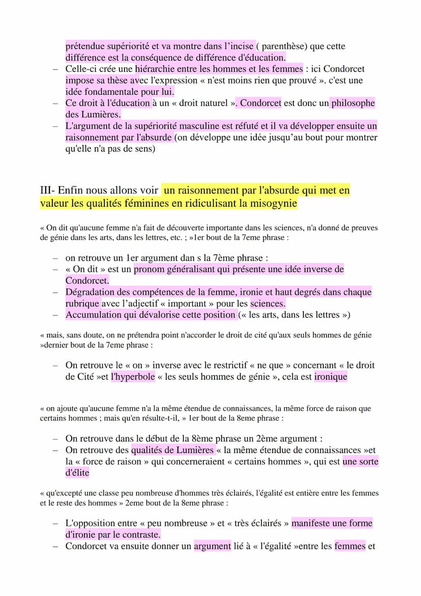 Analyse linéaire
Condorcet, Sur l'admission des femmes au droits de cité
Introduction
Les Lumières est un courant littéraire, intellectuel, 