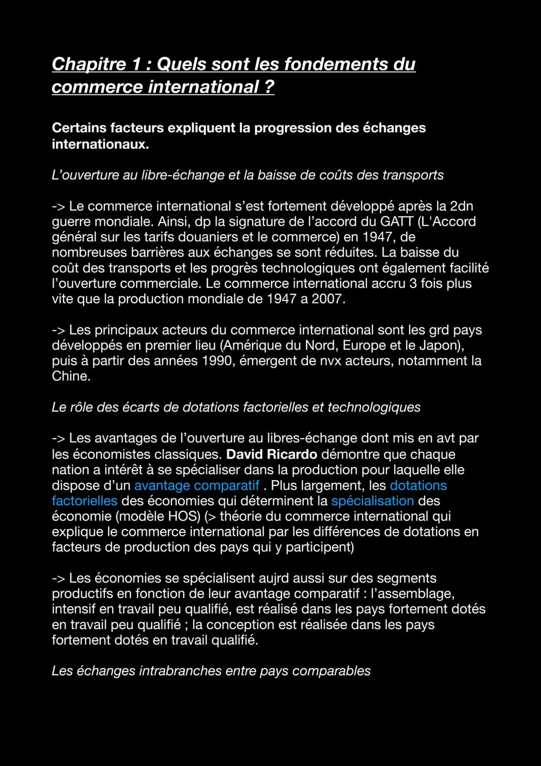 Chapitre 1 : Quels sont les fondements du
commerce international ?
Certains facteurs expliquent la progression des échanges
internationaux.
