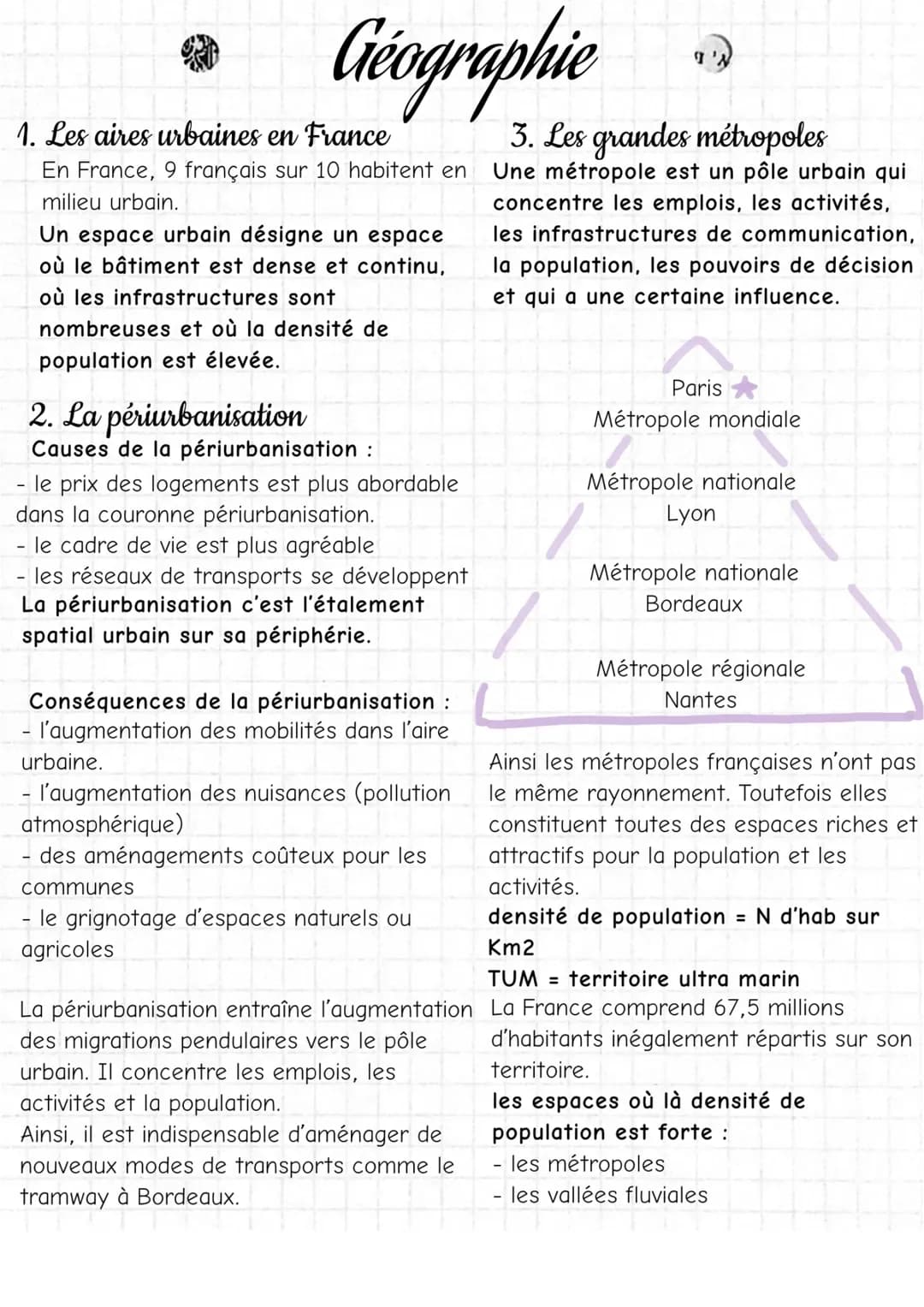 L’extension des aires urbaines et les différents espaces français. 