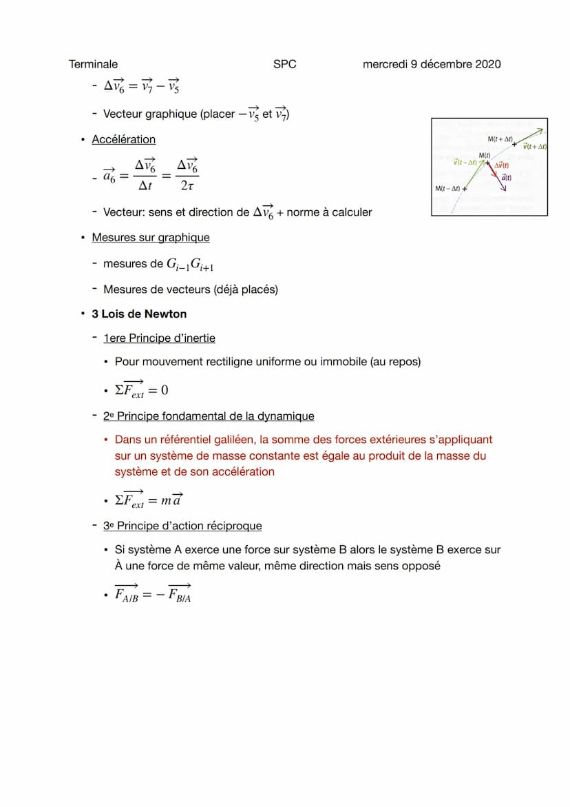 Terminale
Notions mouvement
Sujet général
Forces
• Poids: P
●
●
Frottement: f = 6лrv (vitesse faible) ou f = 6rv² (vitesse élevée)
• Poussée