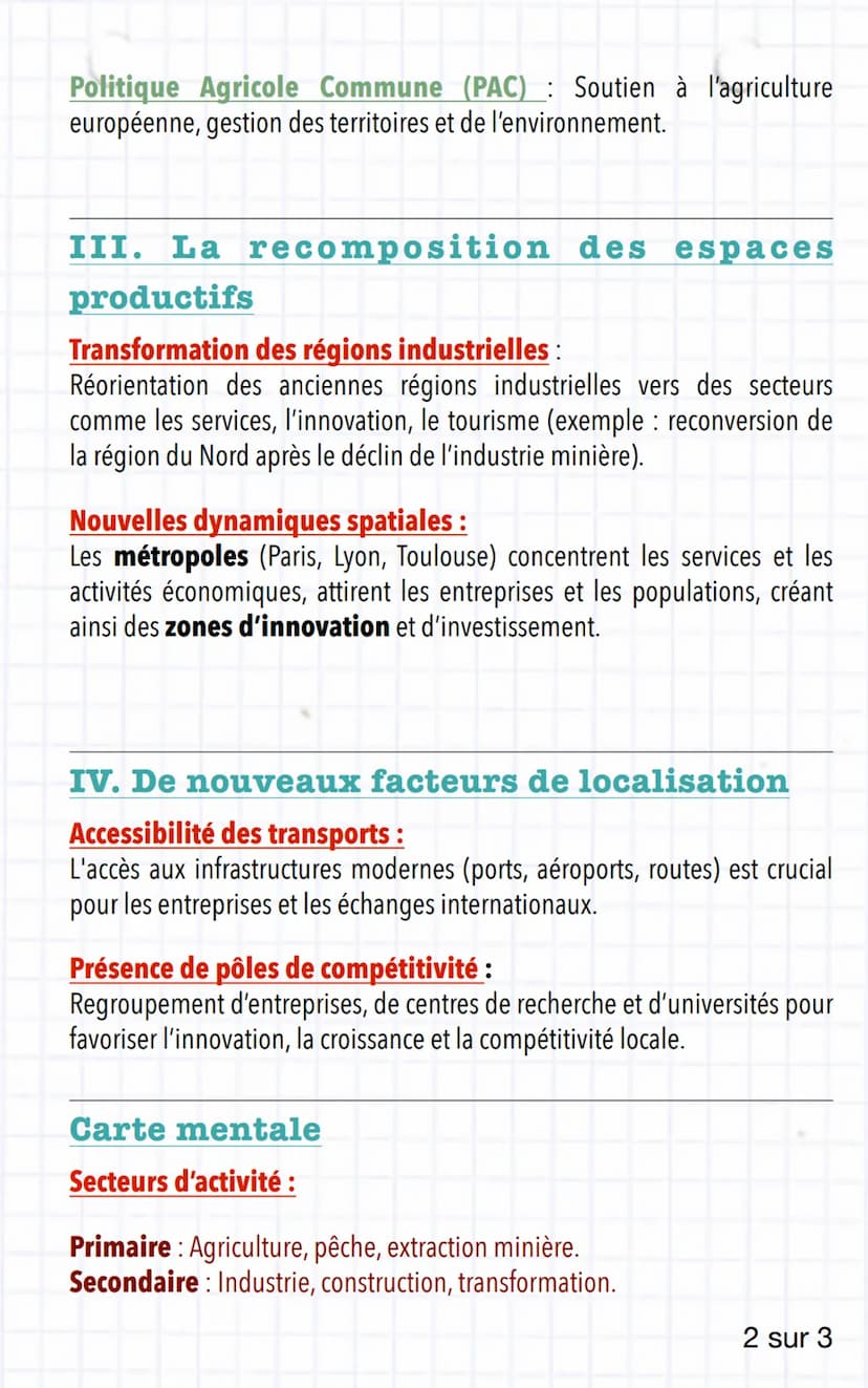 Géographie:
Les espaces productifs
Question principale :
Comment les espaces productifs français s'insèrent-ils dans la
mondialisation?
I. D