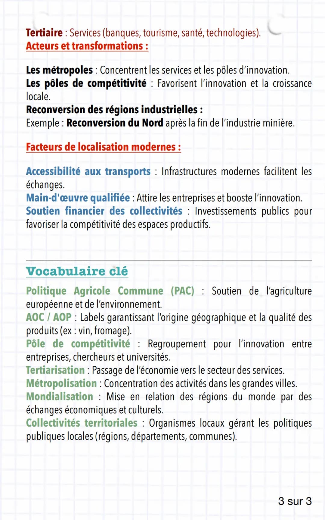 Géographie:
Les espaces productifs
Question principale :
Comment les espaces productifs français s'insèrent-ils dans la
mondialisation?
I. D