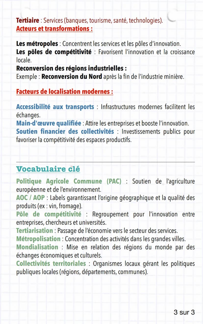 Géographie:
Les espaces productifs
Question principale :
Comment les espaces productifs français s'insèrent-ils dans la
mondialisation?
I. D