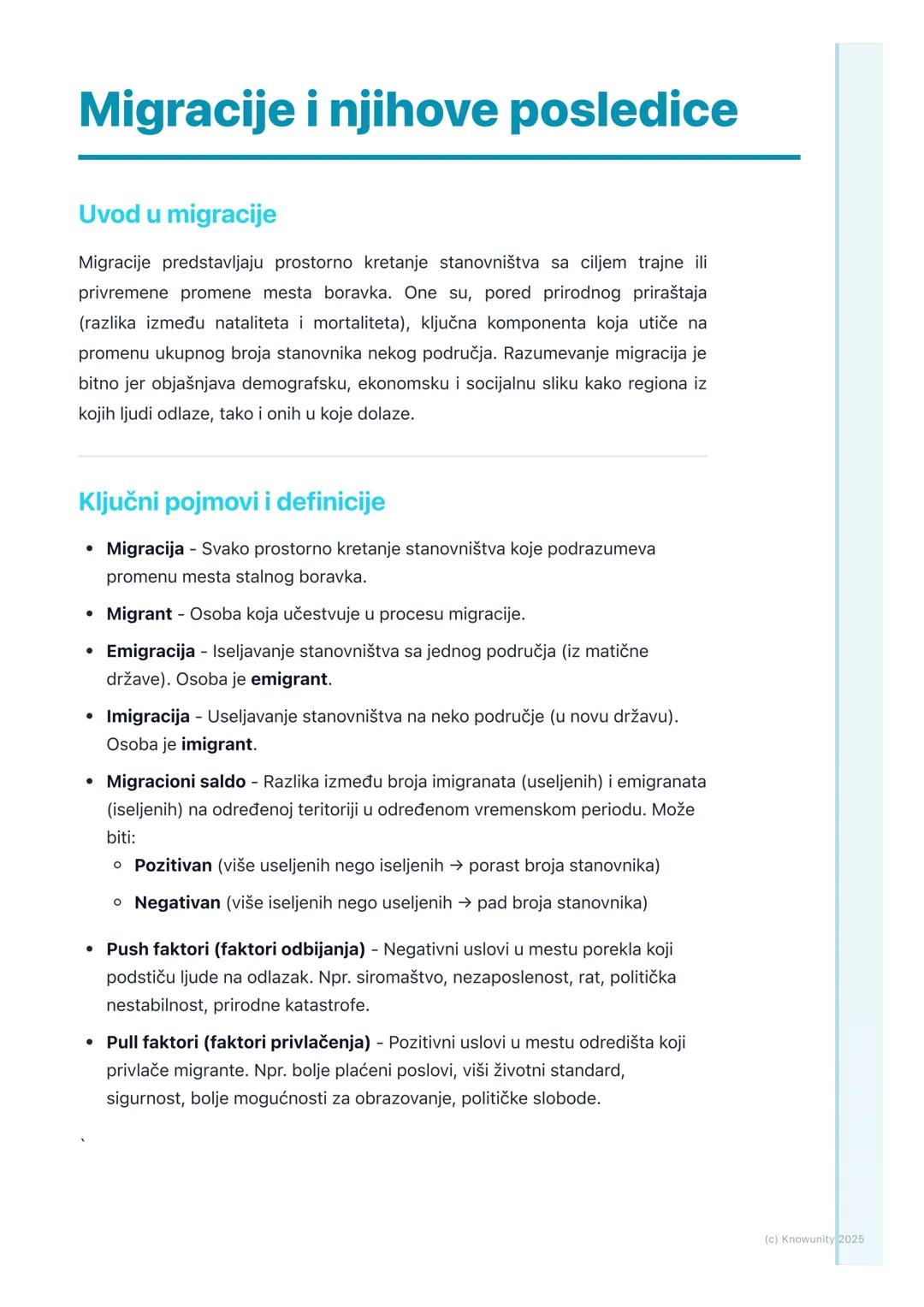 # Migracije i njihove posledice

Uvod u migracije

Migracije predstavljaju prostorno kretanje stanovništva sa ciljem trajne ili
privremene p