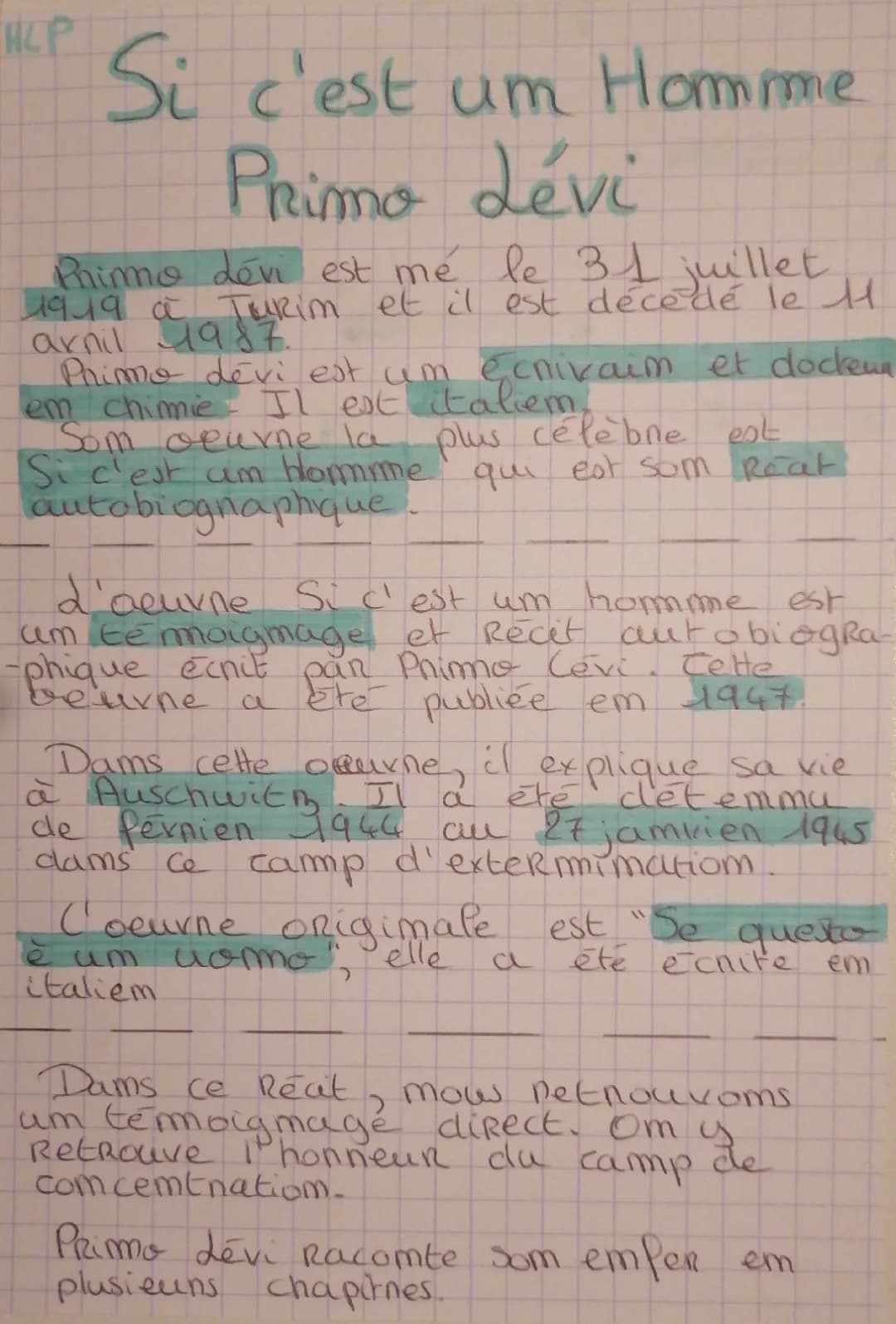 Découvre le témoignage autobiographique de Primo Levi et son livre Si c'est un homme
