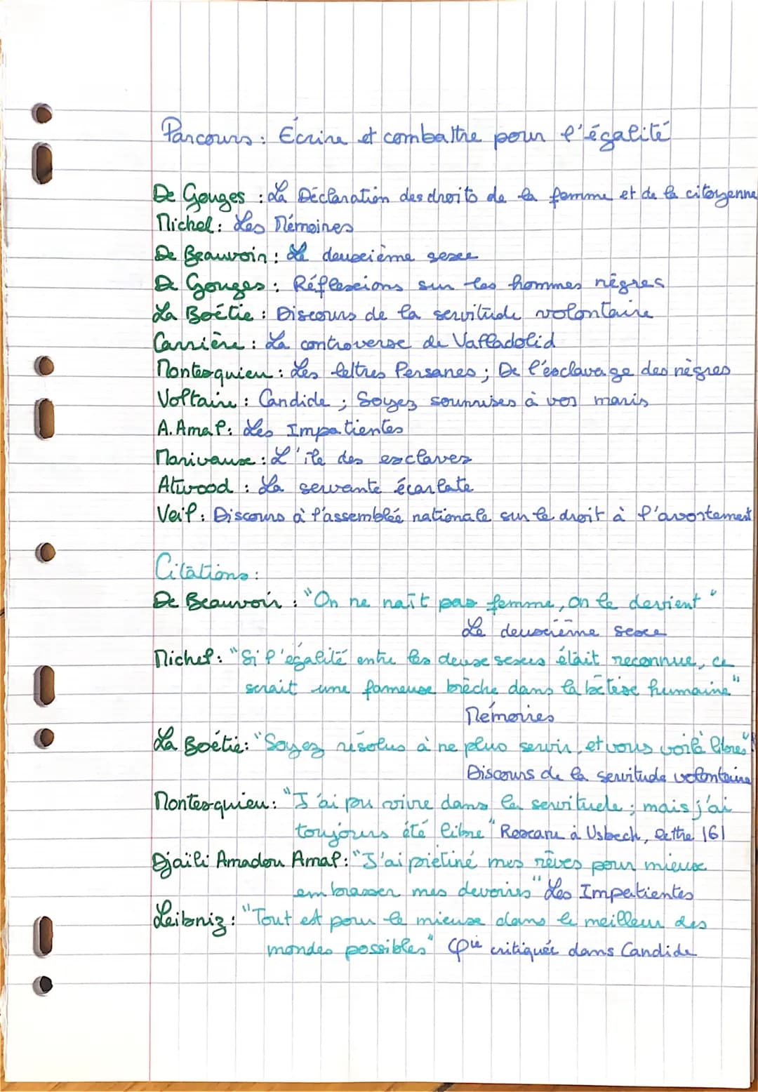 Parcours Ecrine et combattre pour l'égalité
De Gouges : La Déclaration des droits de la femme et de la citoyenne
Michel: Les Mémoines
De Bea
