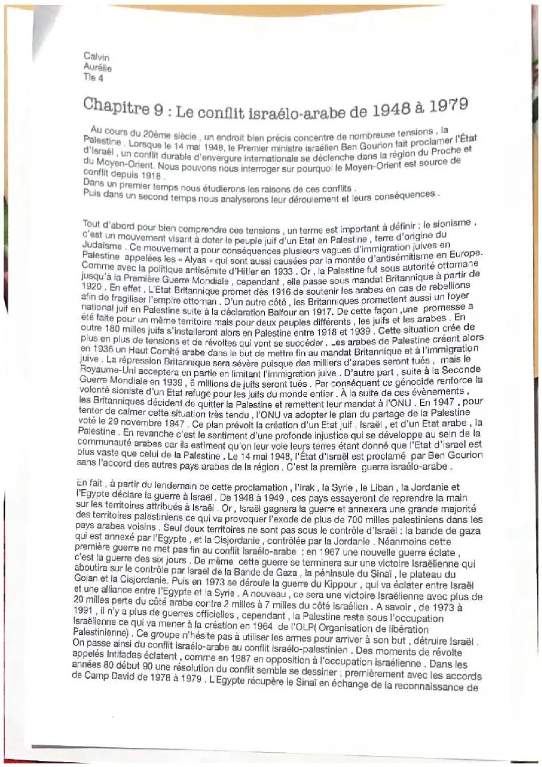 Résumé Chapitre 9 :Le conflit isrélo-arabe 1948-1979