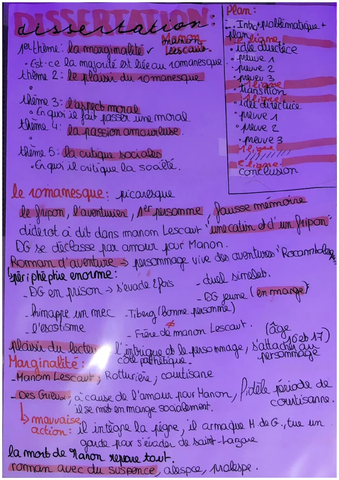 dissertation:
Manon
per thème: la marginalité ✓ "Leescaut.
Est-ce la majorité est liée au romanes que
thème 2: le plaisir du 10 manesque
O
C