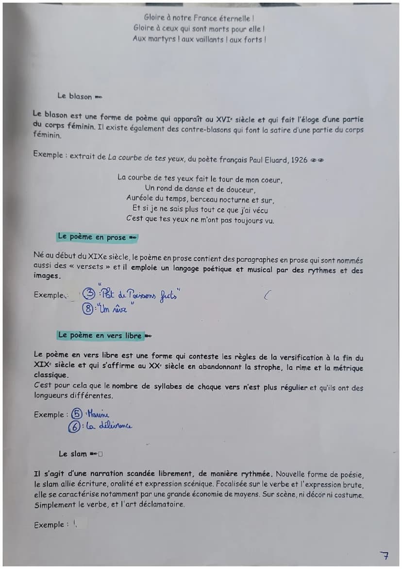 1re G1
Les formes poétiques
Fiche technique
I- Les formes fixes
La forme fixe est la forme de poème qui respecte les codes et les règles de 