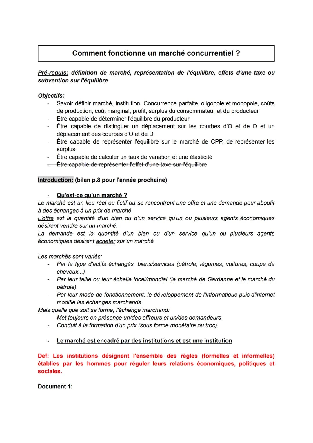 Comment fonctionne un marché concurrentiel ?
Pré-requis: définition de marché, représentation de l'équilibre, effets d'une taxe ou
subventio