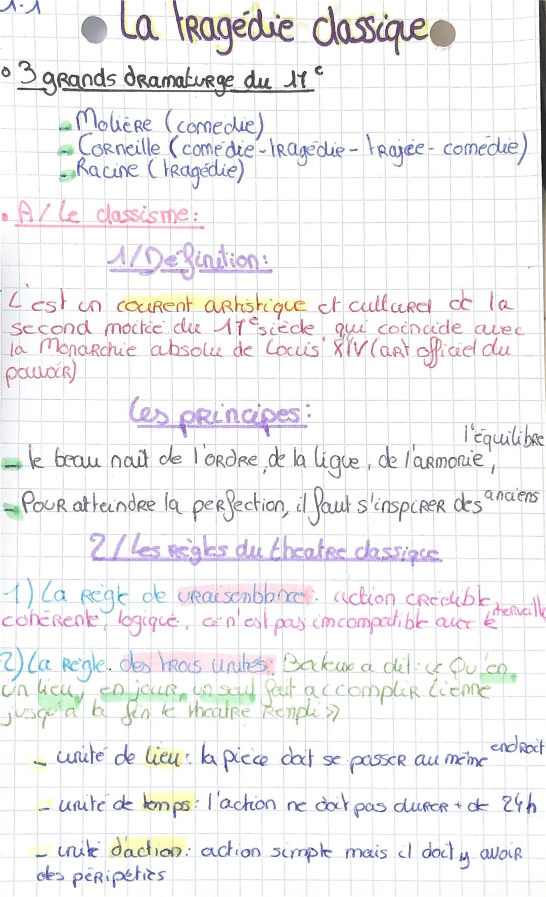• La tragédie classique.
• 3 grands dramaturge du 17
- Molière (comedie)
Corneille (comedie-tragedie - FRajce - comédie)
- Racine (tragédie)